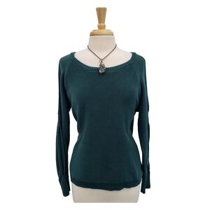 Torrid Womens 1X Green Cold‎ Shoulder Sweater Slit Sleeve Scoop Neck Knit Top
